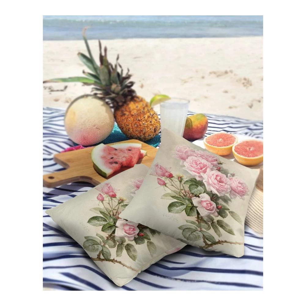 2er Set Wasserdichte Zierkissenbezüge 40x40cm | Dekorative Outdoor Kissenhüllen mit Blättermuster | Pflegeleicht und Stilvoll für Balkon Garten und Wohnzimmer | Hochwertige Leinenoptik in Salbeigrün
