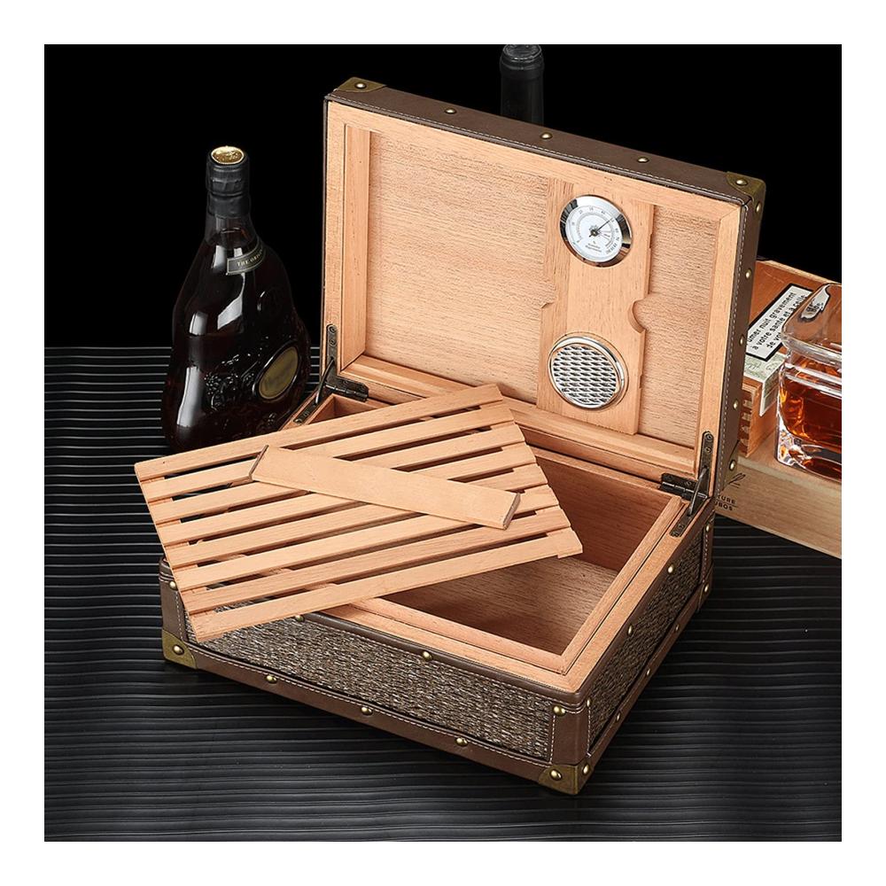 Hochwertiger Zigarren Humidor aus Zedernholz | Luftbefeuchter & Hygrometer | Tragbare Desktop-Aufbewahrungsbox für Reisen | Ideales Geschenk für Zigarrenliebhaber