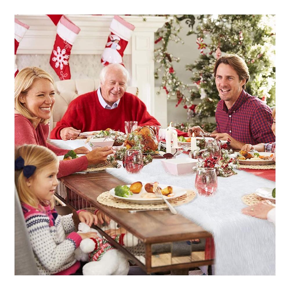 Eleganter Tischläufer aus Kunstfell | Modernes Weiß für festliche Tischdekorationen | Weihnachtstischläufer für stilvolle Familienfeiern | 38x183