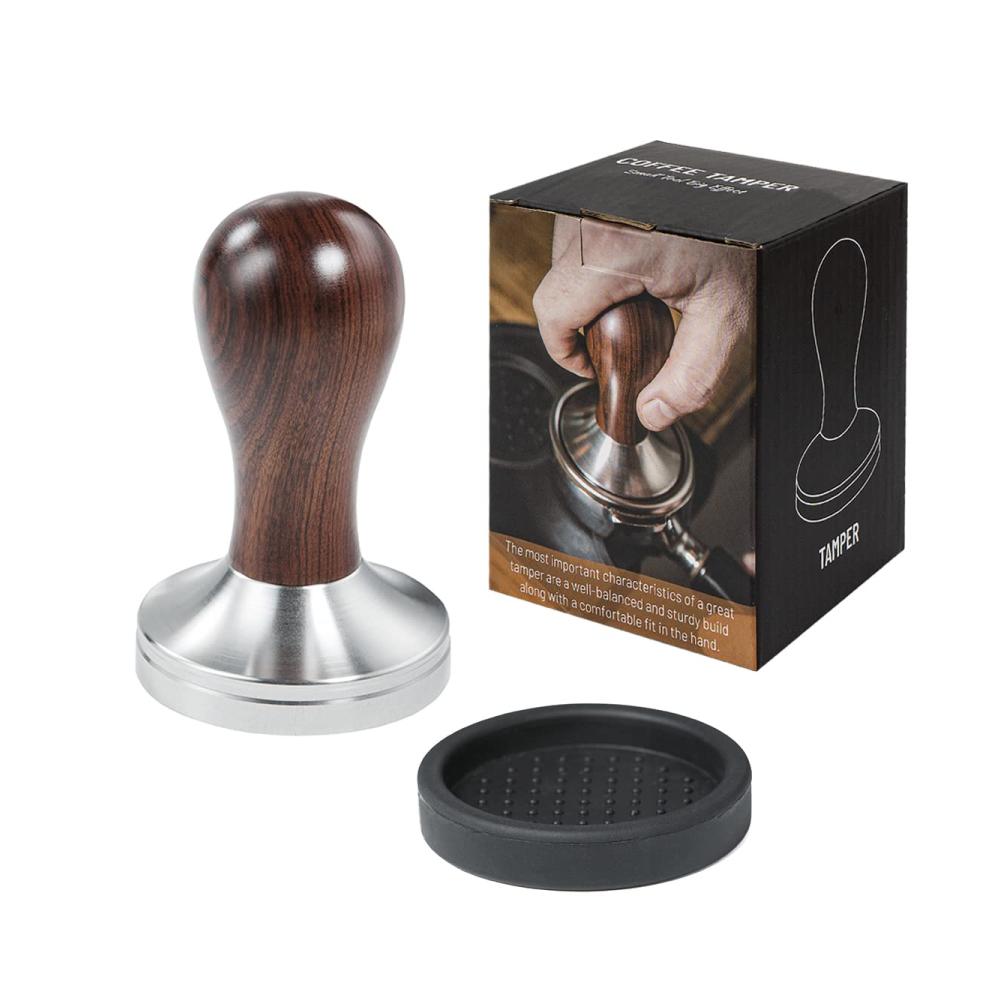 Espresso Tamper Set 51mm – Perfekter Kaffee mit hochwertigem Tamper! Barista Zubehör inklusive Tampermatte Edelstahl-Flachboden und stilvollem Holzgriff. Ideales Espresso Presswerkzeug für Espressomaschinen und Kaffeegenuss