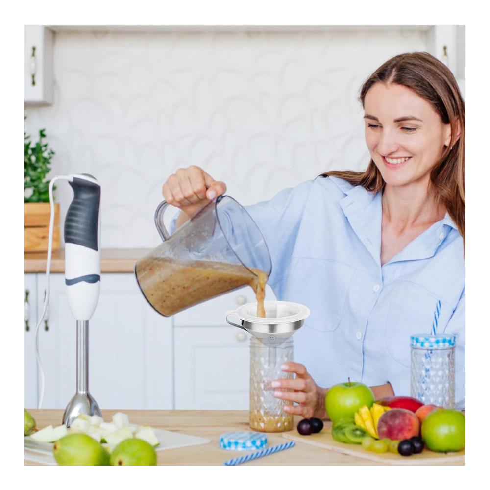 Premium Fettsiebtrichter Set - 4-teiliges Füllflaschen-Trichter-Kit | Abnehmbarer 200-Mesh-Filter in Lebensmittelqualität | Mit Griff und Reinigungsbürste - Perfekt für sauberes und m
