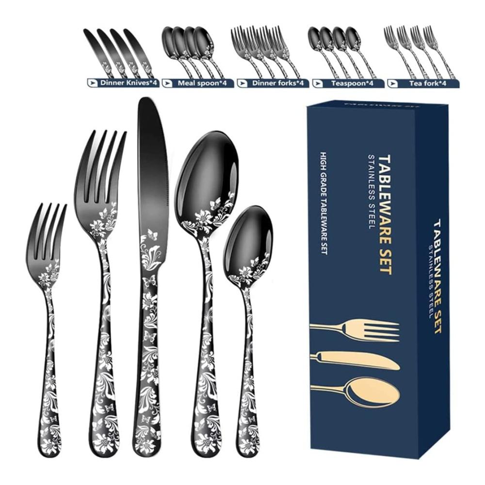 Exklusives 20-teiliges Besteckset für 4 Personen | Edelstahl mit einzigartigem Musterdesign | Inklusive Tafelmesser | Spülmaschinenfest | Hochwertige Gabeln & L