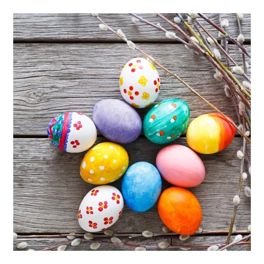 Bunte Ostereier Figuren Set - 12 Stück Holz-Eier zum Dekorieren und Aufhängen - Perfekt für Ostern Basteln und Dekorieren - Ca. 4 cm Große Holzeier zum Bemalen und Verschönern