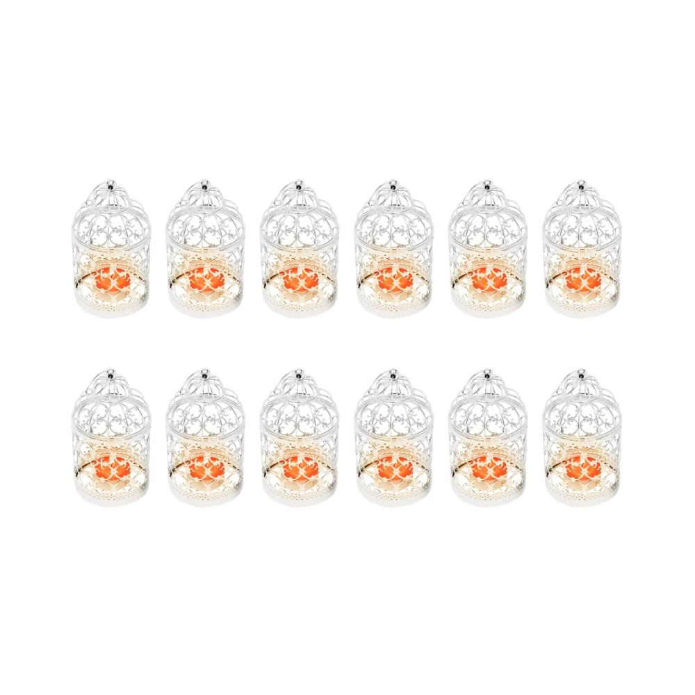 Entzückende Vogelkäfig Teelichthalter im 12er Set - Stilvolle Metall Hänge-Windlichter für Weihnachtsfeiern und Vintage-Dekorationen - Attraktive Silber-Kerzenhalter