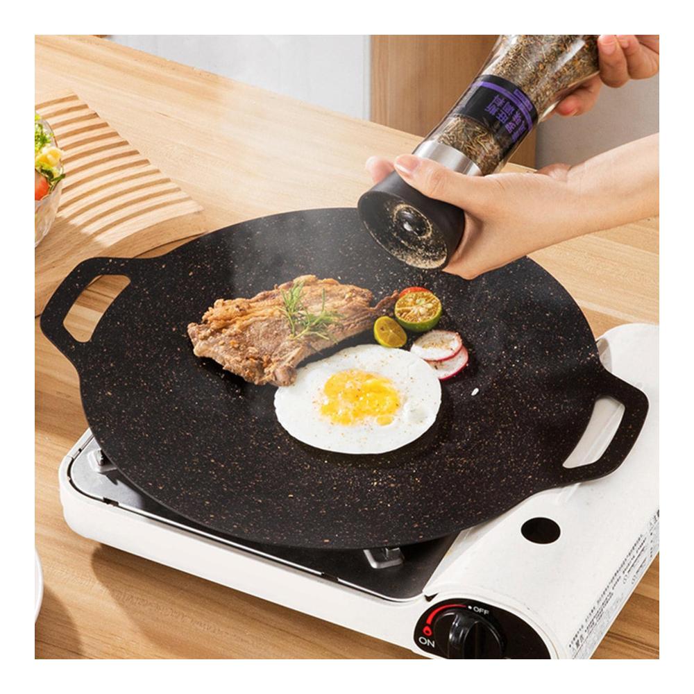 Entdecken Sie die Vielseitigkeit Koreanische Grillpfanne aus Gusseisen für köstliche Mahlzeiten - Flache Induktions-Grillplatte mit Antihaftbeschichtung - Schnelle Bratergebnisse