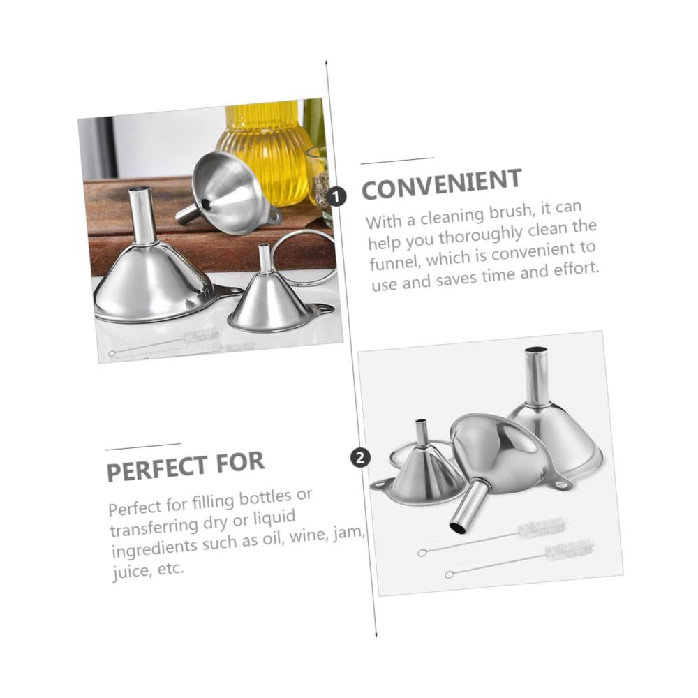 Entdecken Sie die Vielseitigkeit mit unserem Premium-Trichter-Set Sieb Bürsten Labor- und Öltrichter aus Metall weitmaulig für Flüssigkeitstransfer Füllung von Flaschen Küchenutensilien und mehr. Mini rostfrei und leistungsstark