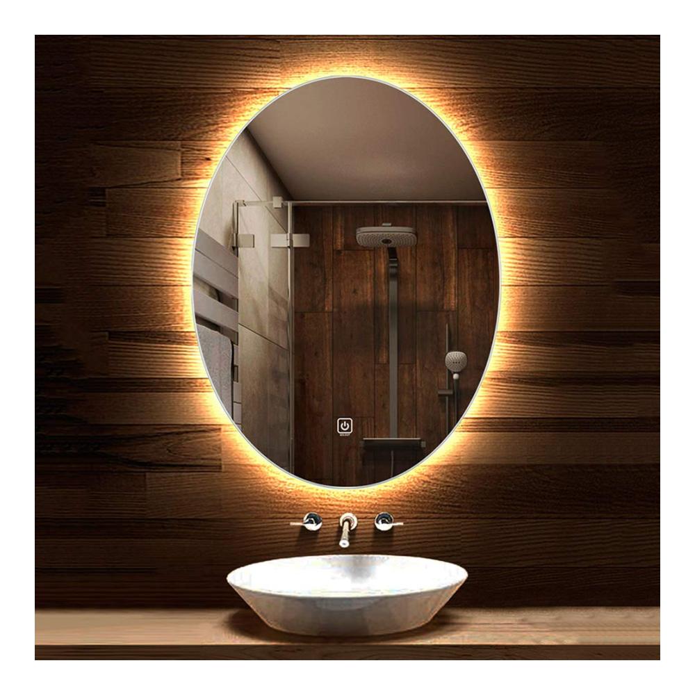 LED Badspiegel Wandmontage - Moderner ovaler Badezimmerspiegel mit Touch-Steuerung explosionsgeschütztem Glas und rahmenlosem Design. Inklusive energiesparender LED-Beleuchtung für stilvolle Akzente im Bad