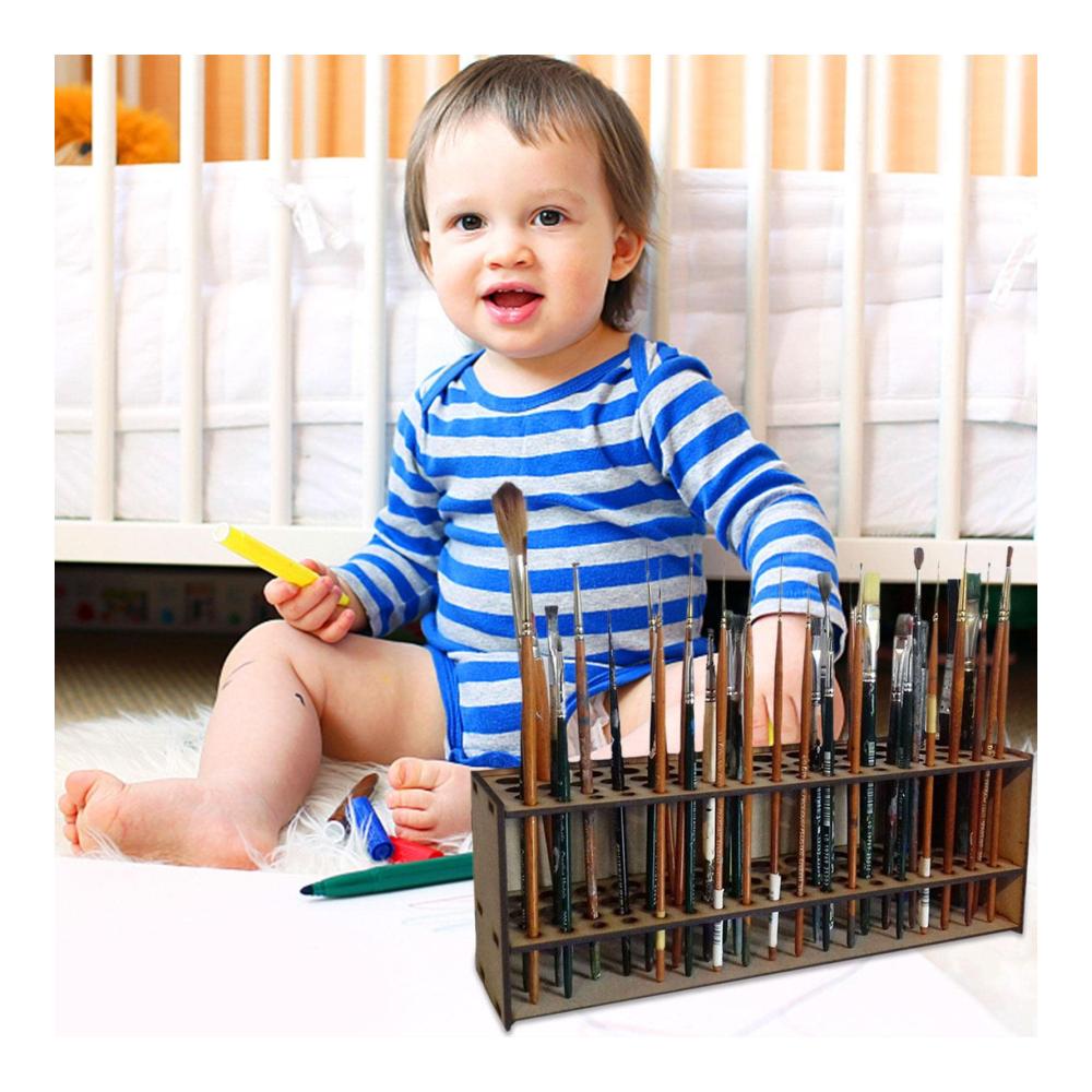 Organisieren Sie Ihre Pinselsammlung mit Stil! 67-Loch Pinselhalter aus Holz für Make-up und Kunst. Platzsparend und multifunktionaler Ständer für Ihren Schreibtisch