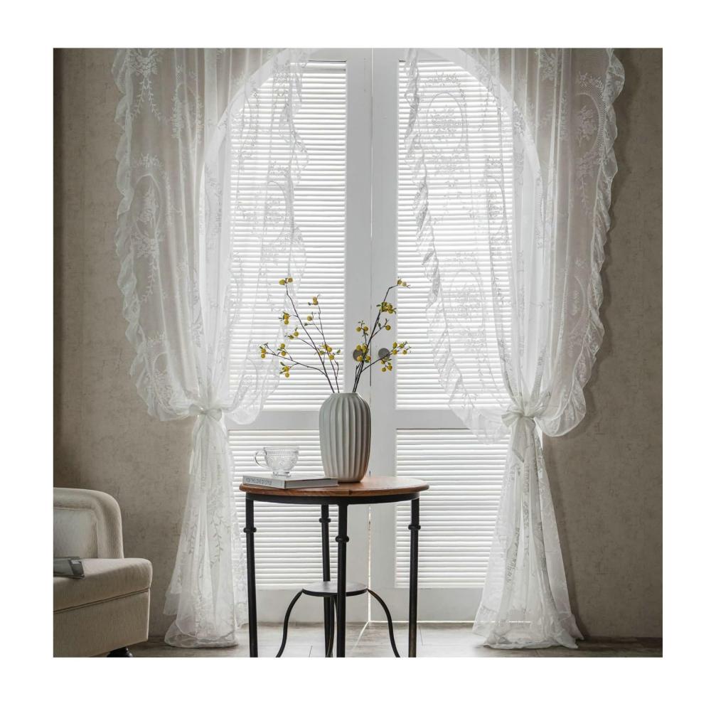 2er Set Weiße Schiebevorhänge | Semi-Sheer Polyester Gardinen mit Haken | Elegant Spitze Voile | 90x150cm | Ideal für Wohnzimmer | Kräuselband