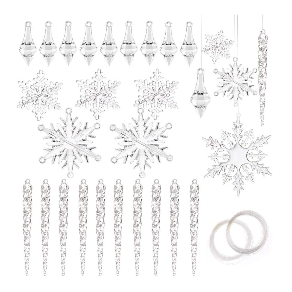 40 Stück Weihnachtsbaum Anhänger Set - Acryl Eiszapfen Schneeflocken & mehr - Weihnachtsdeko für festliche Winterstimmung - Dekoration für Christbaum & Zuhause