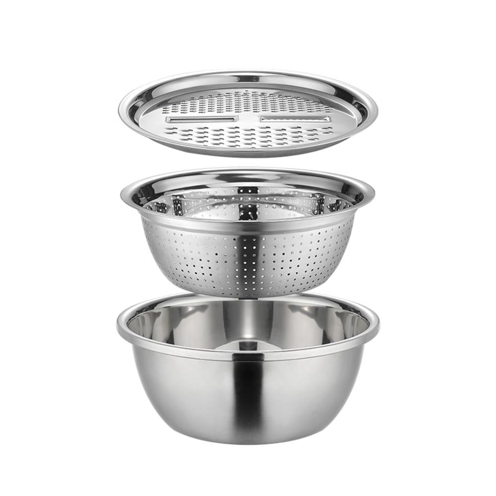 7-teiliges Rührschüssel Set aus Deutschland Multifunktionale Edelstahlbecken mit 3-in-1 Reibe Sieb & Abflusskorb – Ideal für Küche & Backen