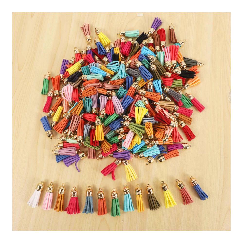 500 Stück Quasten Schlüsselbund Anhänger Set | Bunte LEDer Quasten für DIY Schlüsselbund in 50 Farben | Handgemachte Taschenanhänger für individuelle Gestaltung | Perfekt für Geschenke und Projekte