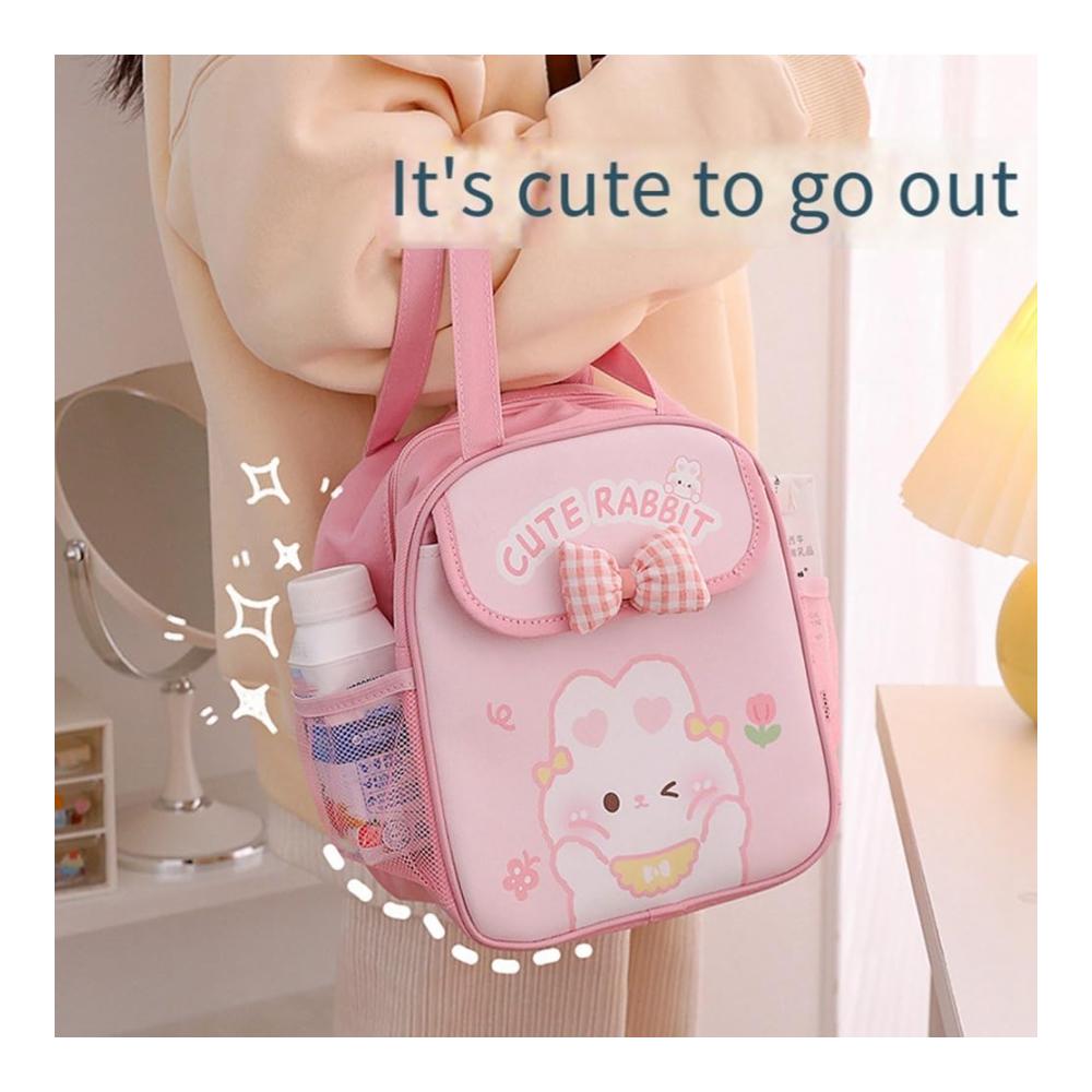 Entzückende Lunch-Tasche für Mädchen | Süße Isolierte Tragetasche für Heiße/Kalte Speisen | Wiederverwendbare Lunchbox | Kawaii-Design | Beige | Langle