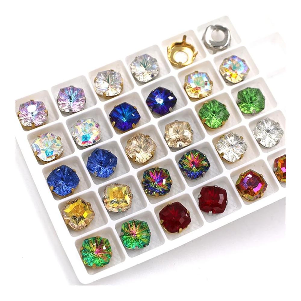 10 Stück Strasssteine Set Quadratische Glasstrass Kristalle (8 mm/10 mm) mit Nähklauen für Bastelarbeiten - Silberkralle inklusive! Bringt Glanz in deine Projekte