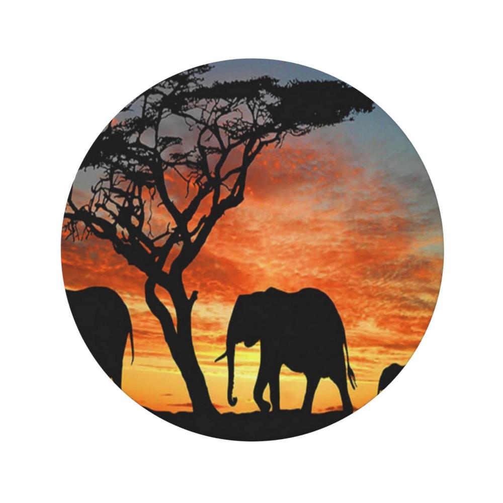 Afrikanische Elefanten-Runde Tischdecke - Dekorative Küchentextilien für Esstisch Teetisch drinnen & draußen. Abwischbare Tischdecke mit exotischem Druck stilvoller Schutz & Ambiente