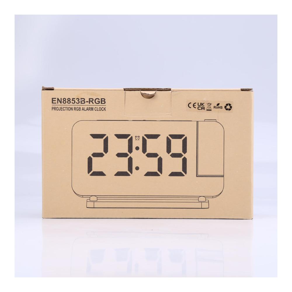 Hightech-Projektionswecker mit 180°-Projektion & 10-Farben-Nachtlicht | Digitale Uhr mit 7 RGB-LEDs | Snooze USB-Ladegerät |