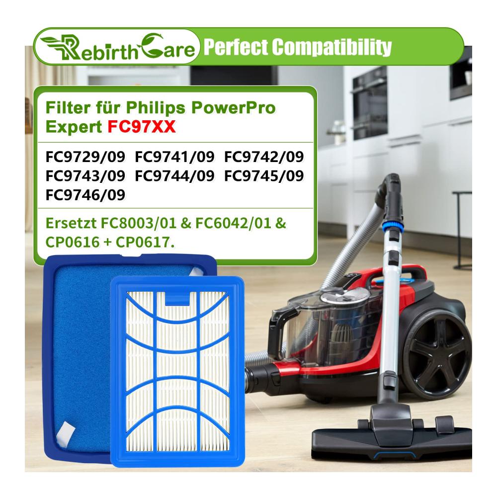 2er-Pack Ersatzfilter für Philips PowerPro Expert Staubsauger | Hochwertige Ersatzteile für FC9729 FC9741 FC9742 FC9743 FC9744 FC9745 FC9746 | Power Cyclone 8 Filter Zubehör Ersetzt FC8003/01 FC6042/01 | Lang anhalt