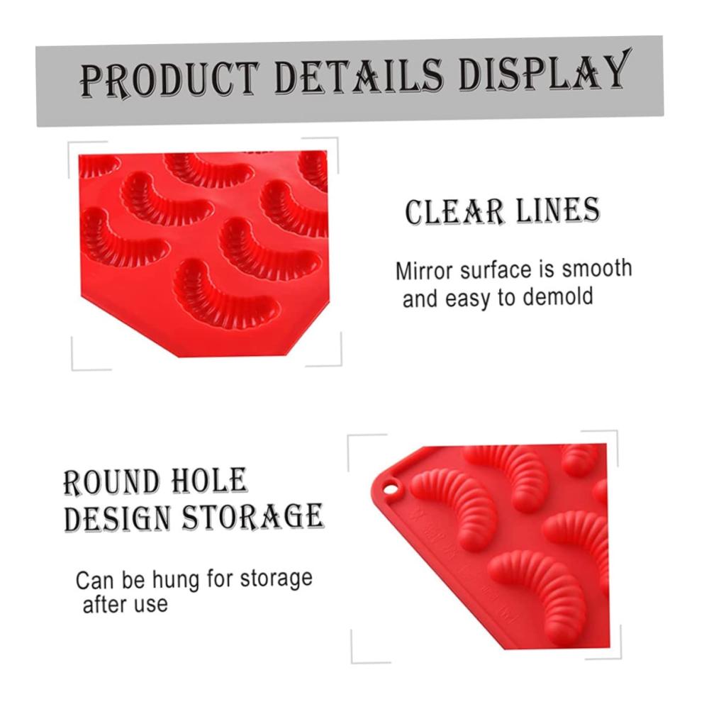 Premium Backformset Mini Croissant Silikonform mit 30 Hohlräumen für Mini-Kuchen Gelee Schokolade & Süßigkeiten - Perfekt für Croissants & Eiswürfel - Backspaß in Rot (25x35cm