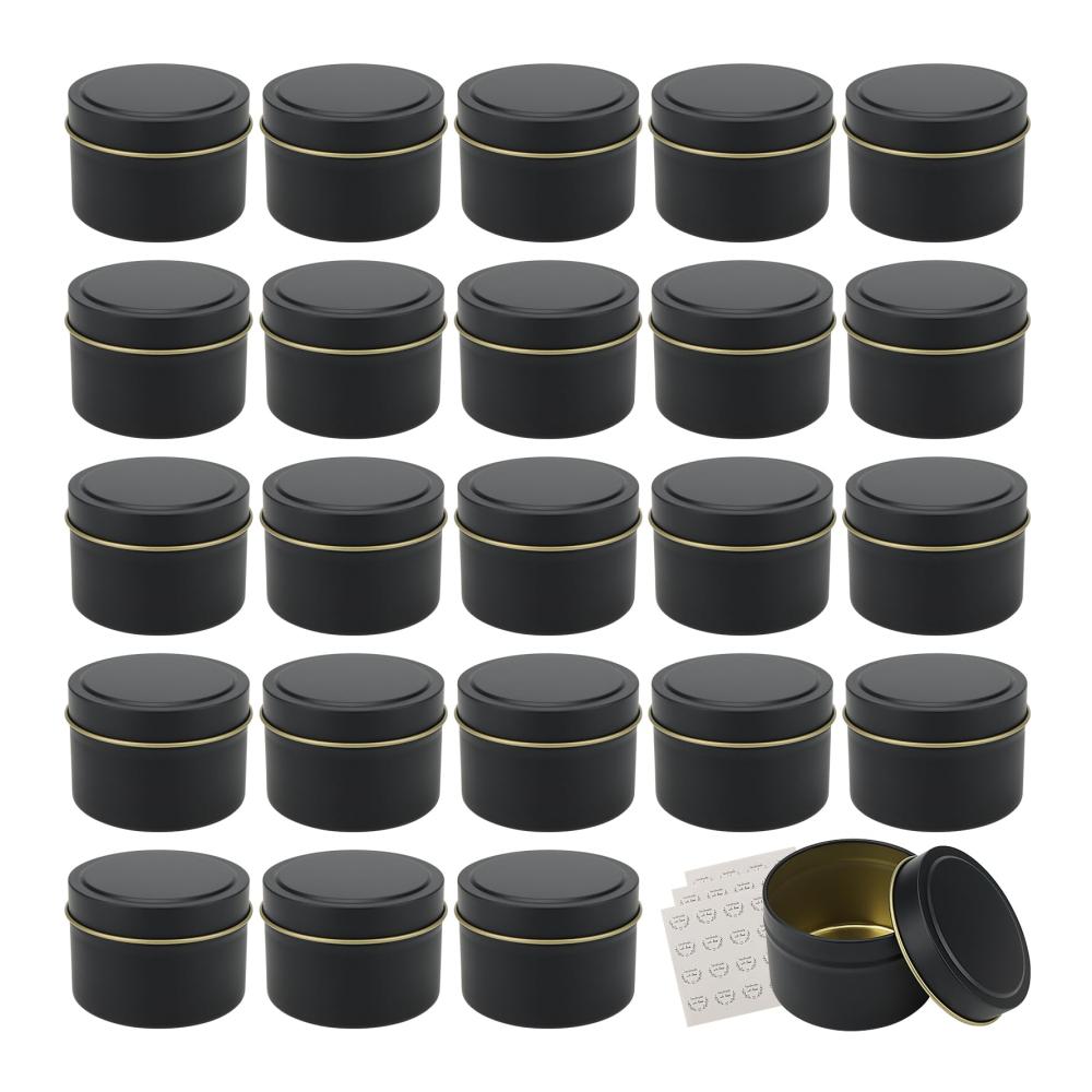Praktisches Set 24-teilige Schwarze Kerzendosen (120ml) mit Deckel - Ideales Zubehör für Kerzenherstellung und Teesüßigkeiten-Aufbewahrung