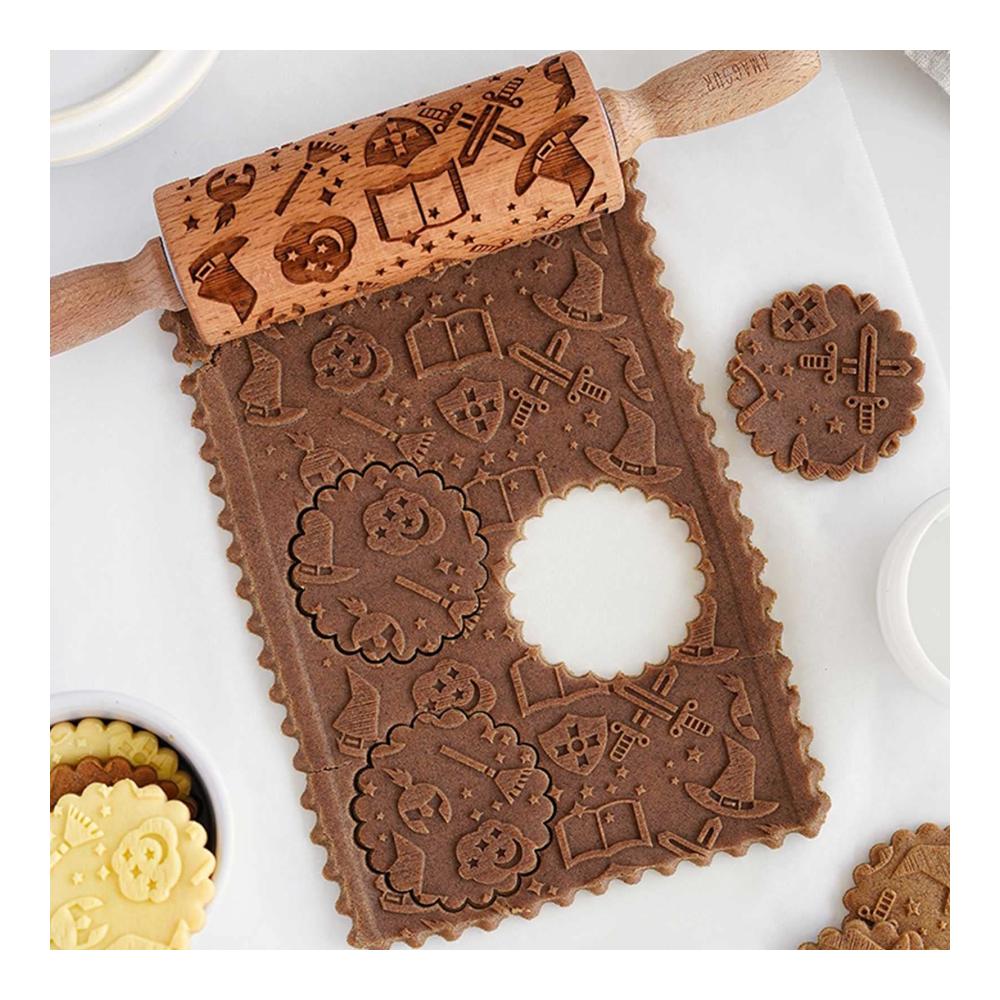 Magisches 3D-Prägeholz Teigroller - Harrys Geprägter Nudelholz 25CM für Zauberhafte Backkunst - Ideales Backzubehör für Fondant Teig Pizza und Kekse