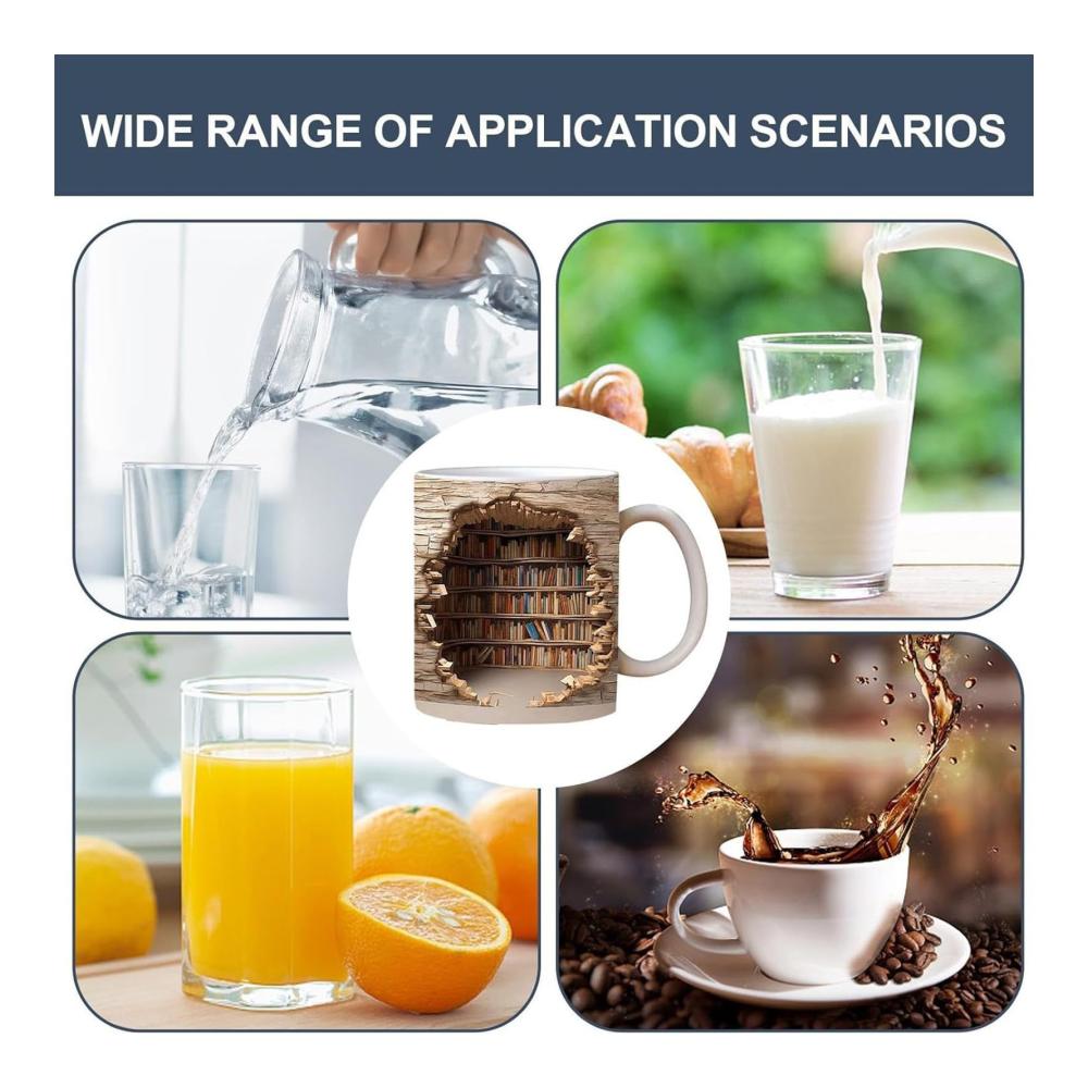 Buchliebhaber Kaffeetasse | 325ml Keramikbecher mit 3D-Buchregal-Design | Tasse für Leseratten und Buchwürmer | Ideal für Buchclubs und Lesungen | Tolles Geschenk für Bücherfans