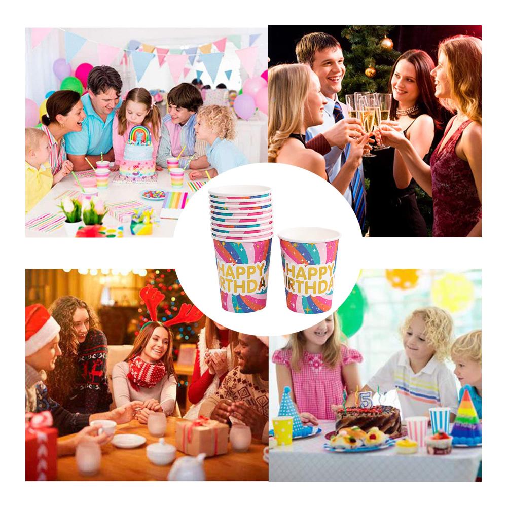 Entdecken Sie den Glanz der Feierlichkeiten! 100x Bunte Einweg Pappbecher - Stilvoll bedruckt mit HAPPY BIRTHDAY! Ideal für Partys Kaffee Tee und mehr. Umweltfreundlich 250ml/9oz Kapazität
