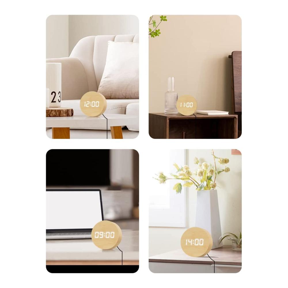 Digitale Wecker Uhr mit 3 Alarmen & Snooze LED Display mit Schallsteuerung USB-betrieben - Mini Holz Wecker für Schlafzimmer Nachttisch - Moderner Tischwe