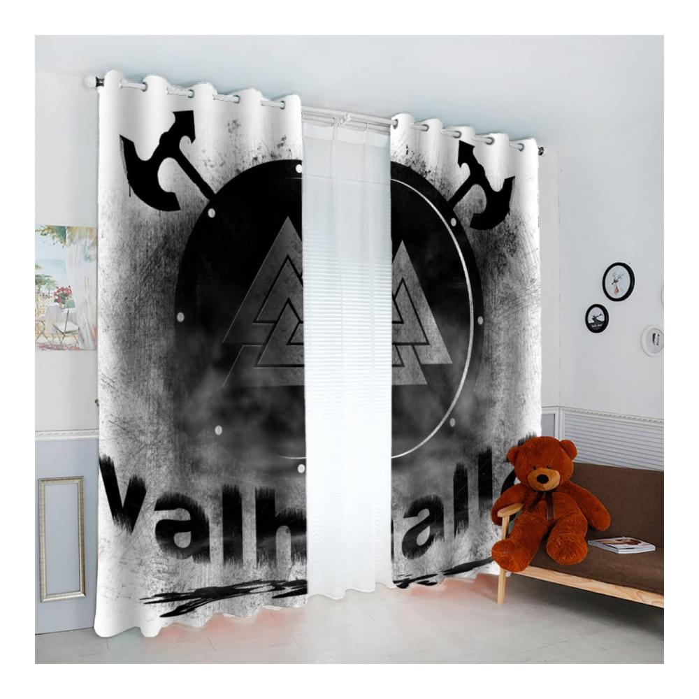 Premium Blickdichte Gardinenschals - 2er Set Wikinger Vorhang Verdunkelung für stilvolle Wohnräume - Modernes Design für Schlaf- und Kinderzimmer - 200x160cm Ösenschal