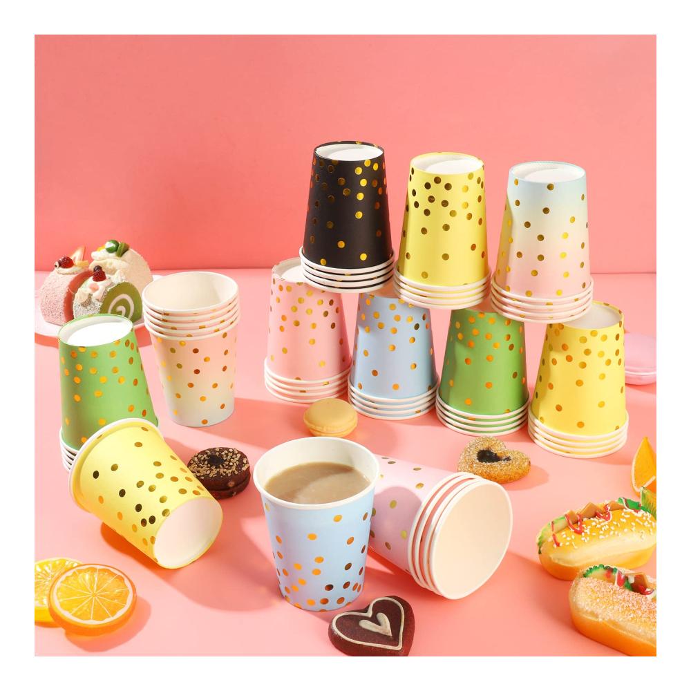 Fanshiontide 60 Stück Einweg Pappbecher 250ml Gold Dot Partybecher für Kinder DIY Partys – Perfekt für Kaffee Tee und mehr