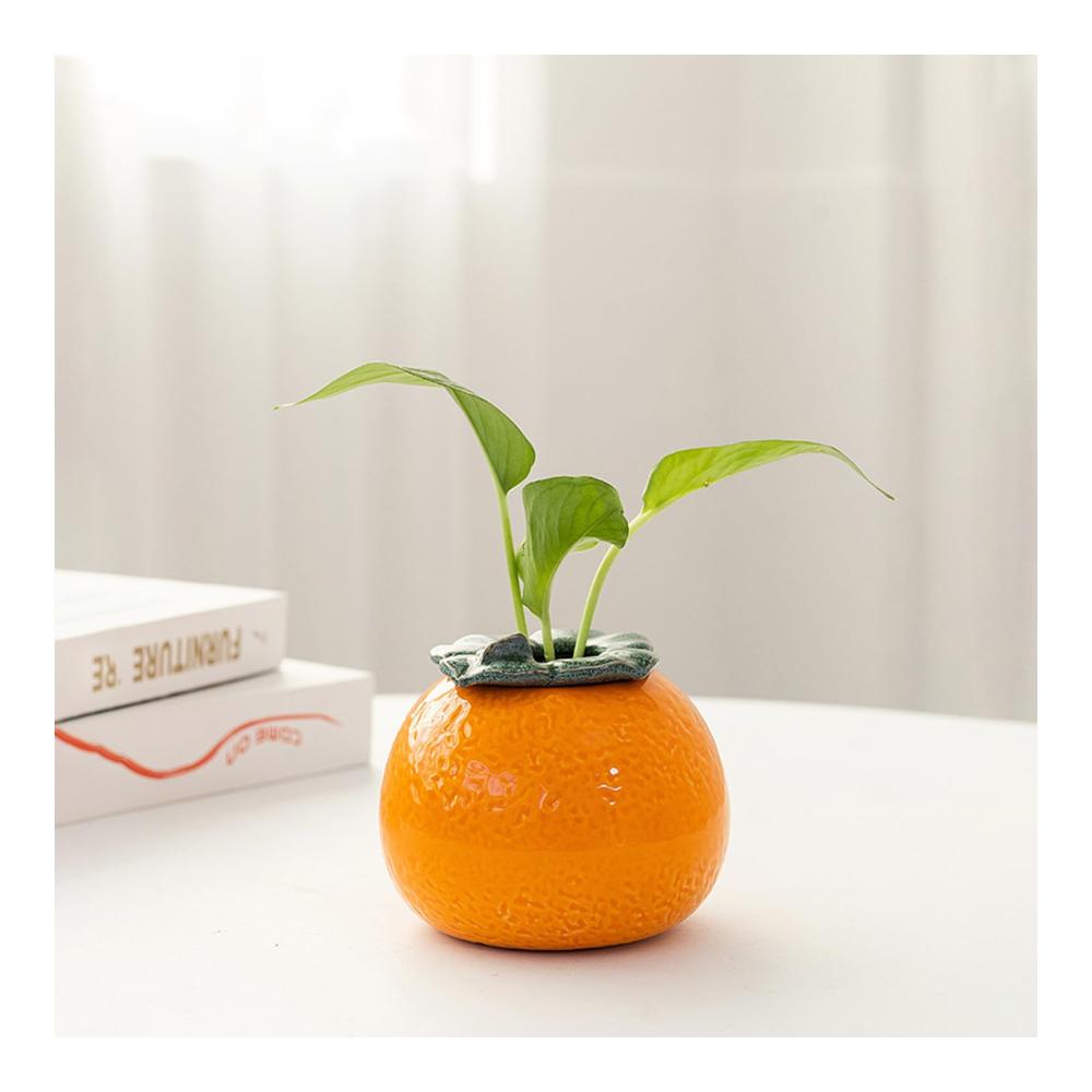Dekorative Mini-Orangen-Vase - Lebensechte Keramik-Simulations-Obstvase für Blumen und Pflanzen - Niedliches Vasen-Design - Perfekt für Sukkulenten - Obst-Stil Dekoration - 10x8 4 cm