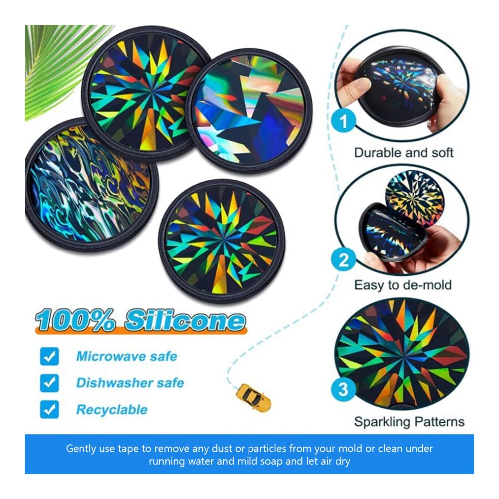 4 Stück Silikonformen für Harz | Holografische Untersetzer-Formen | Modellieren & Gießen | DIY Epoxidharz-Formen | 4 Stile | Runde Gießformen für Getränke-Untersetzer | Harz-Formen | Kreative Heimwerkerproj