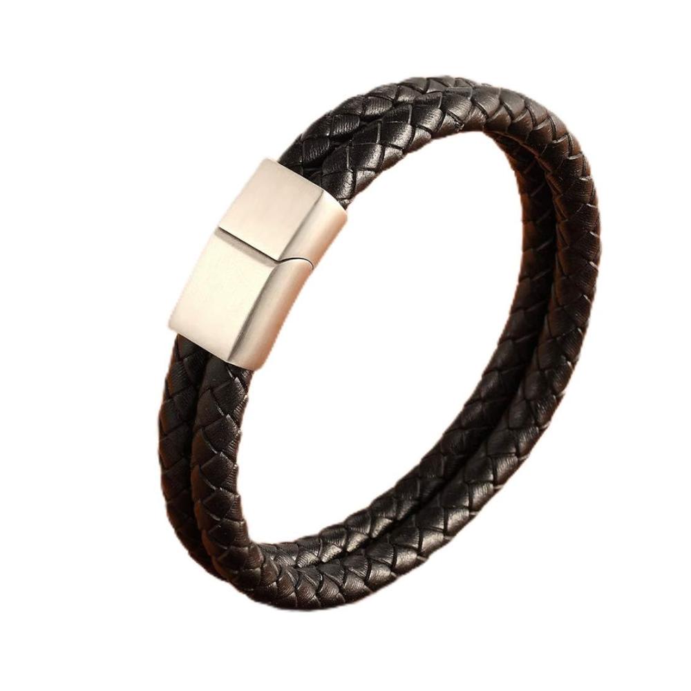 Elegantes Lederarmband in Schwarz | Doppelschichtiges Armband aus Echtleder für Damen und Herren | Stilvolles Accessoire und Geburtstagsgeschenk | Trendige Verpackungsoptionen ver