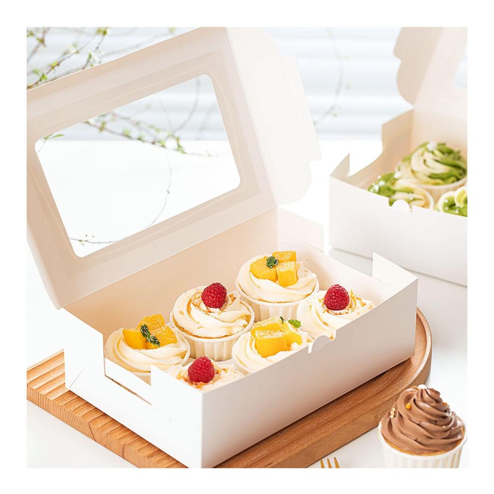 Kuchenbehälter 30er Cupcake & Muffin Boxen mit Fenster - Praktische Verpackung für 6er Cupcakes - Ideal für Geburtstage & Feiern - Stabil & Attraktiv - Weiß 24 x 16 x 7