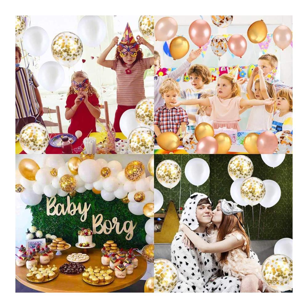 Luftballons Set 60 Latex Ballons für Hochzeit Geburtstag Graduierung & mehr | Helium geeignet mit Glitzer & Konfetti | Dekoration für Weihnachten Valentinstag & Tischdeko in edlem Gold & Weiß