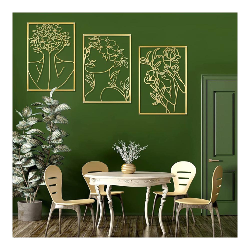 Edles 3-teiliges Set Gold Wandskulpturen - Moderne Metallskulpturen Frauenkörper Wanddeko - Abstrakte Wandkunst für stilvolle Wandgestaltung und Ambiente im Wohnzimmer Schlafzimmer und Badezimmer