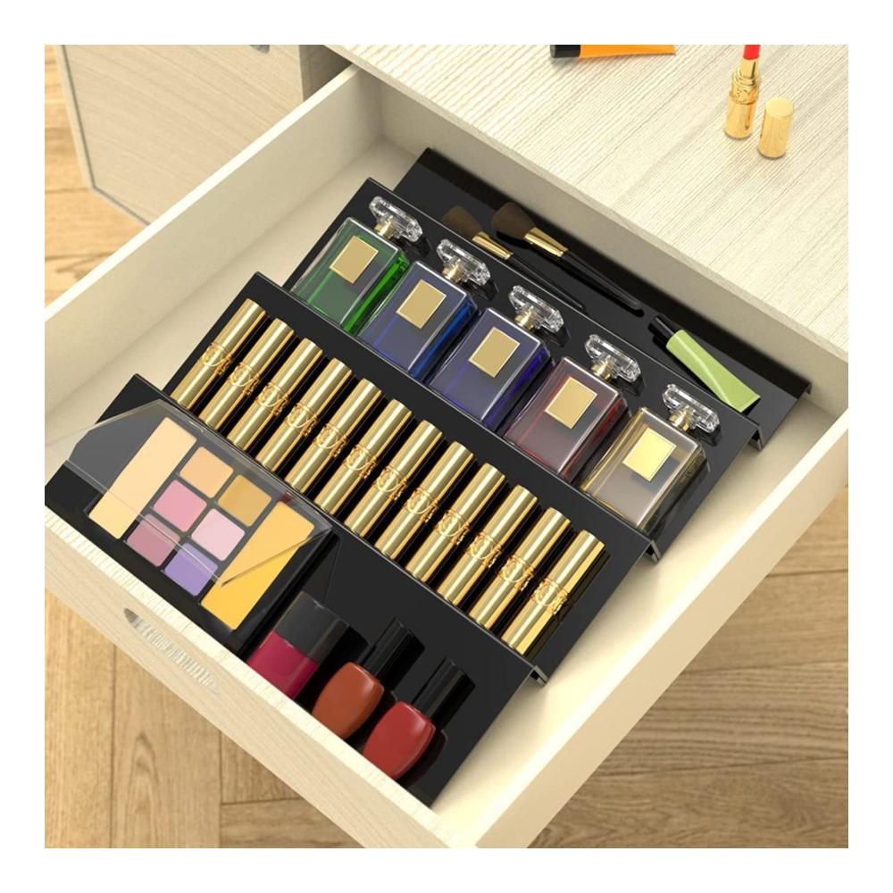 Erweitertes Gewürzregal für Küche Schrank und Arbeitsplatte - Transparent/Schwarz | Platzsparender 4-stöckiger Schubladen-Organizer für Gewürze | Vig