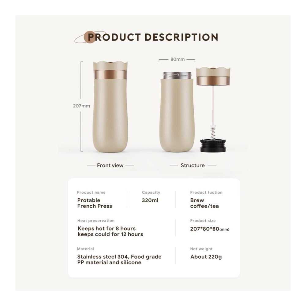 Hochwertige Thermosflasche Isolierter Kaffeebecher für unterwegs | Auslaufsicherer Deckel | Wiederverwendbar | Perfekt für Büro Reisen & Outdoor | Gold-Design