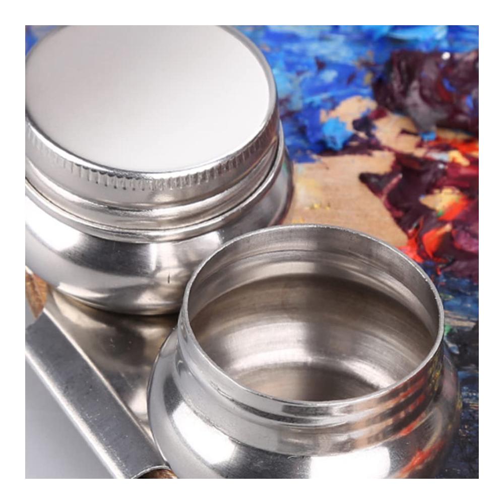 2er-Pack Farbnäpfe Malpalettenbecher mit Deckel und Clip – Hochwertige Behälter aus Edelstahl für Ölgemälde – Praktische Doppellöffel inklusive – Ideal für Künstler und Hobby-Maler