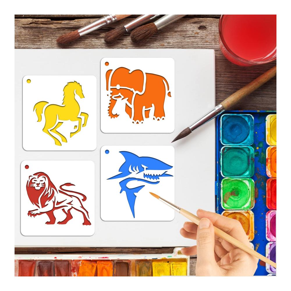 Kreatives Zeichnen leicht gemacht OOTSR 60-teiliges Set mit Schablonen für Tiere & Typografie - DIY-Malschablonen für Wildtiere Meeresleben Drachen. Ideal für Scrapbooking Holzmöbel und Leinwanddekoration