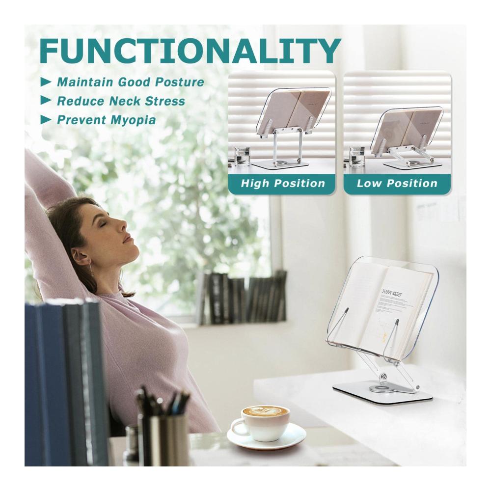 Praktischer Kochbuchhalter GUWINA Acryl Leseständer - Faltbar Höhenverstellbar & Tragbar. Perfekte Buchstütze für Küche und Büro. Ideal für Lehrbücher Musikbücher Tablet und Laptop. Stilvolles Design