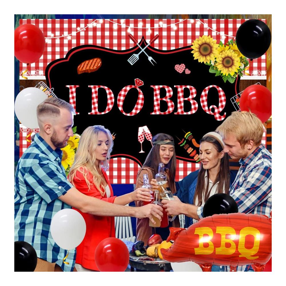 I Do BBQ Luftballon und Dekorationsset - Bachelorette-Party-Hintergrund mit Papierfächern und Picknick-Zubehör - Perfekte Dekorationen für Ihre Grillparty