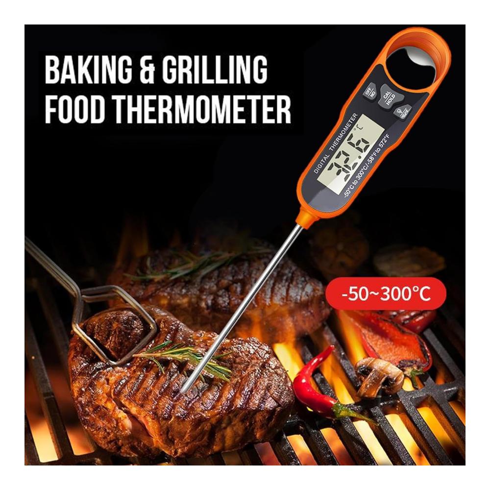 Digitales Bratenthermometer | Sofort ablesbare Fleischtemperatur | Multifunktionaler Lebensmittel-Thermograph mit Flaschenöffner-Design | Ideal für Braten Steaks