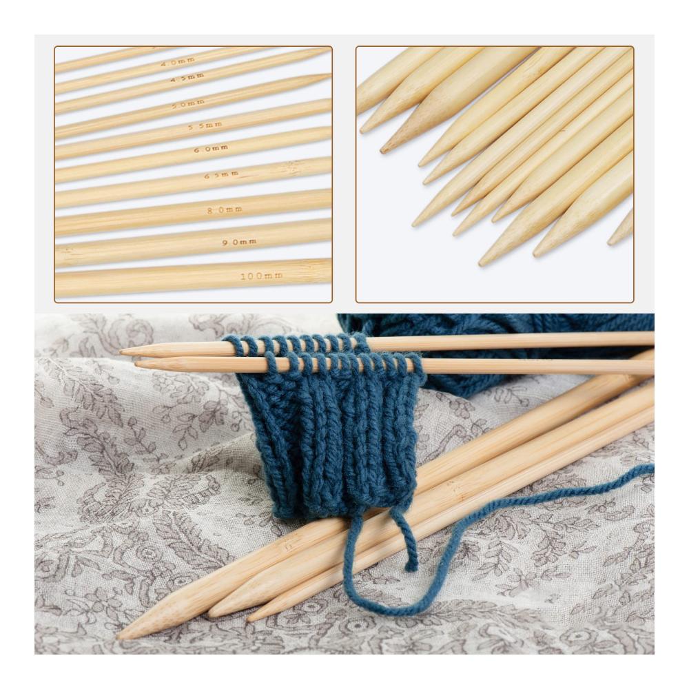 Bambus Stricknadel Set - 75-teilig für Meisterwerke in Handarbeit | Doppelspitzen 20cm Länge | Perfekt für Socken Schals Pullover | Ideales Nadelspiel für Anfänger und Profis