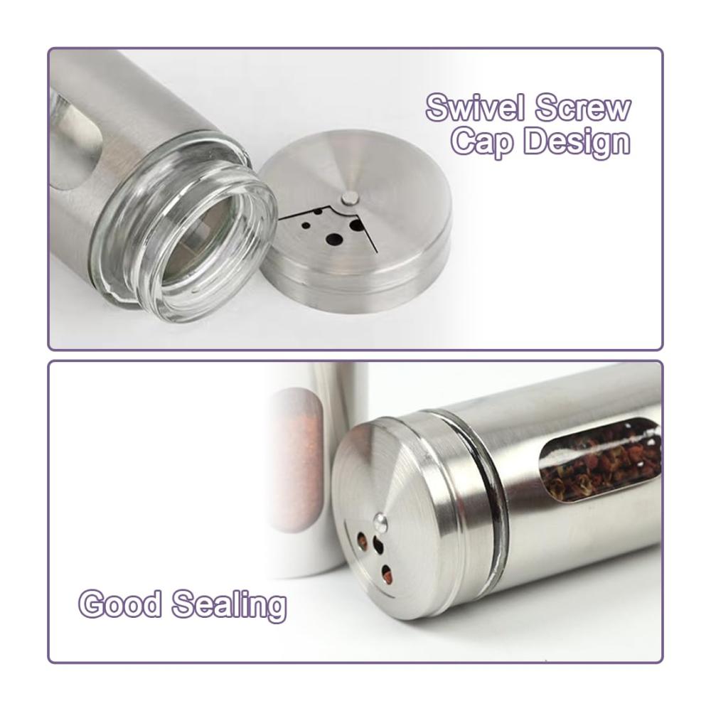 6er Set Gewürzstreuer aus Edelstahl | 100ml Gewürzdosen mit Sichtfenster | Runde Gewürzgläser mit Metall Streueinsatz | Perfekte Aufbewahrung für Salz Pfeffer & Gewürze | Küchen Organizer (Silber