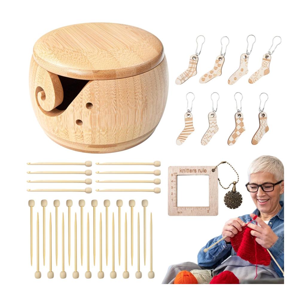 Praktische Nähschale Aufbewahrung für Garn Handarbeitsnadeln und mehr - Inklusive 8 Mini-Reparatur-Häkelnadeln und Sockenmarkierungsschnallen für Stricken