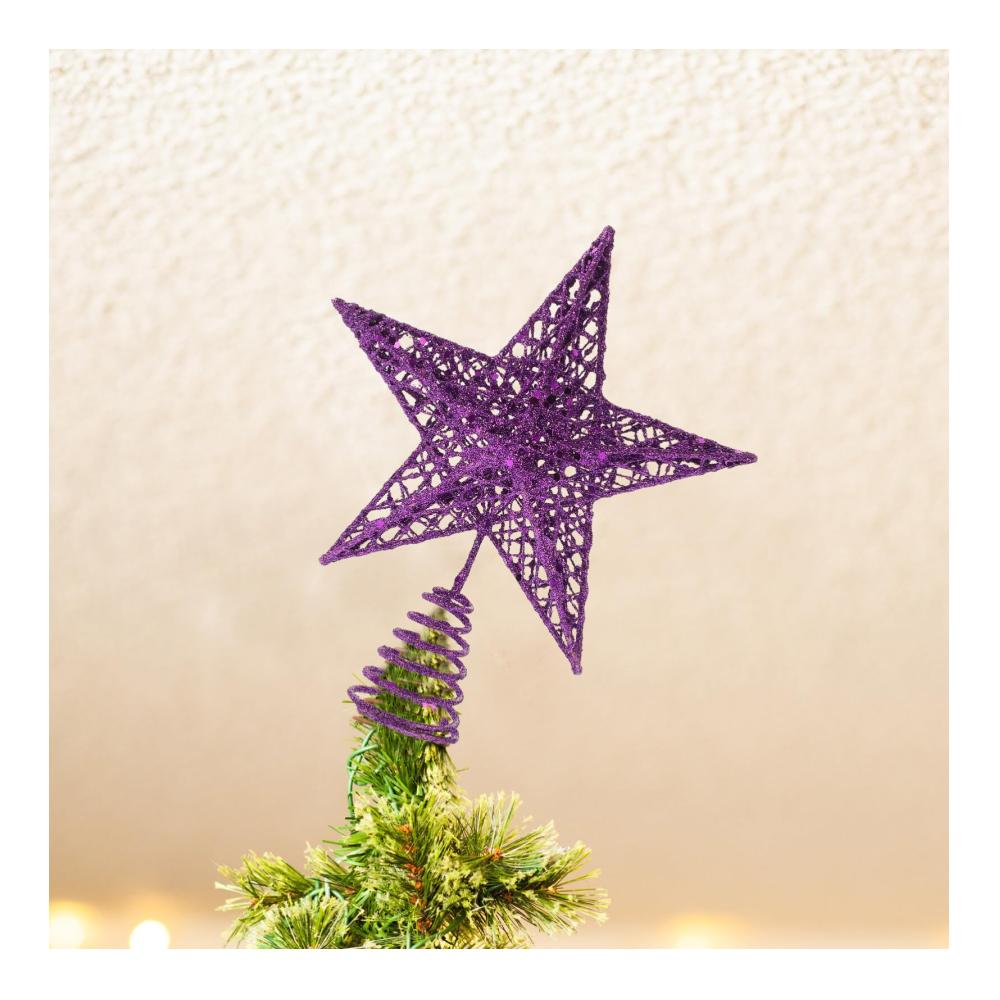 Glitzernde Weihnachtsbaumspitze Lila Stern mit 5 Spitzen für festliche Winterdekoration - Perfekt für Feiertage Partys & Heimdekoration