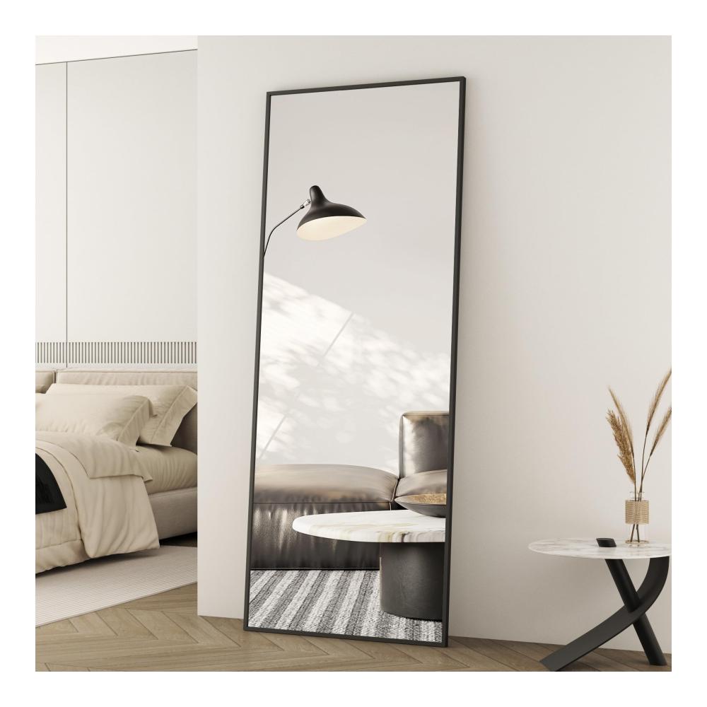 Modernes Design Großer Standspiegel Schwarz Metallrahmen für Schlafzimmer & Ankleidezimmer - Wandspiegel Rechteckig 150x50cm - Hochwertiger Ganzkörperspiegel