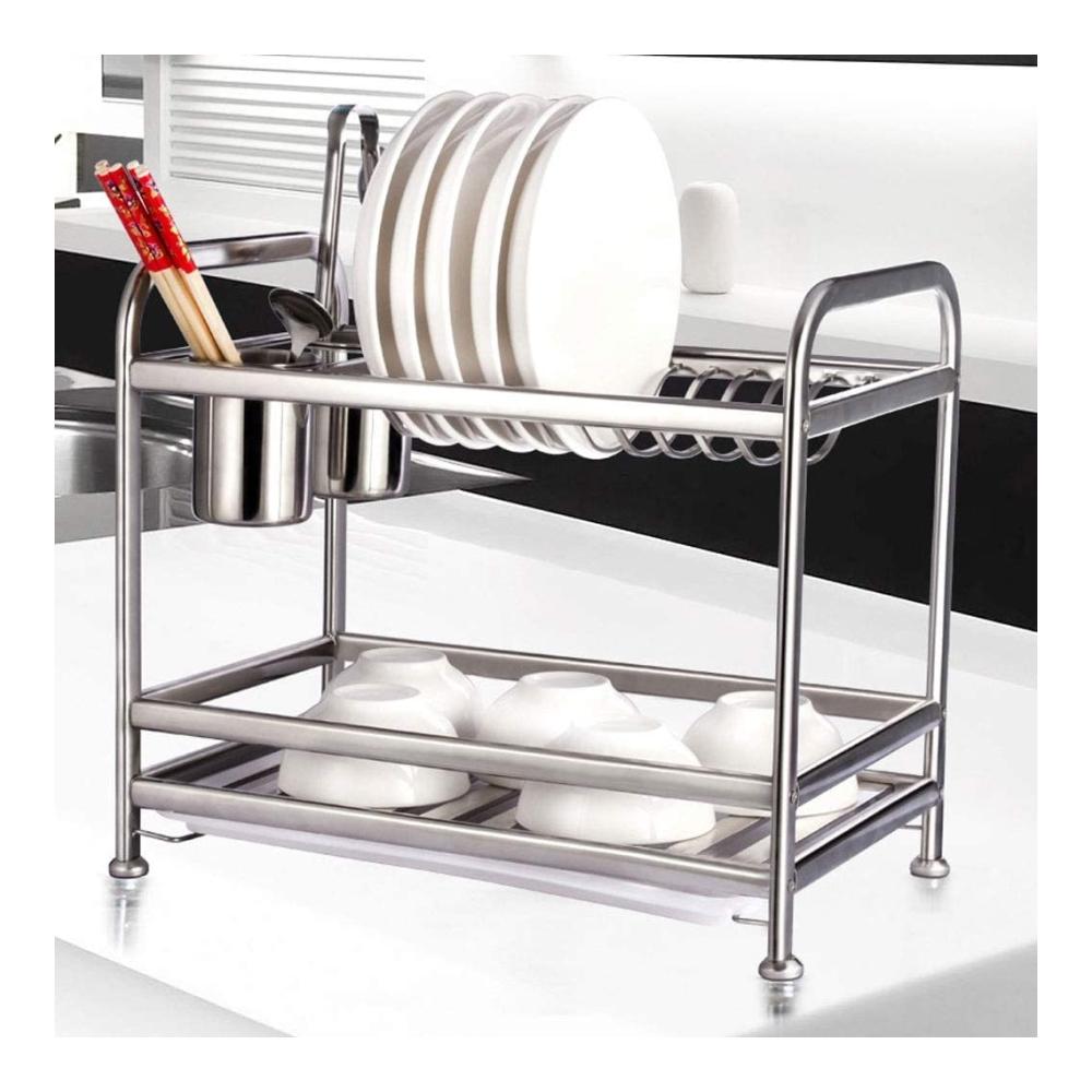 Abtropfgestell Edelstahl 2 Schichten-1 Organizer für Küche Essstäbchenhalter Regal Utensilienhalter - Ständer Platzsparendes Design Rostfrei Küchenorganizer für sauberes Geschirr