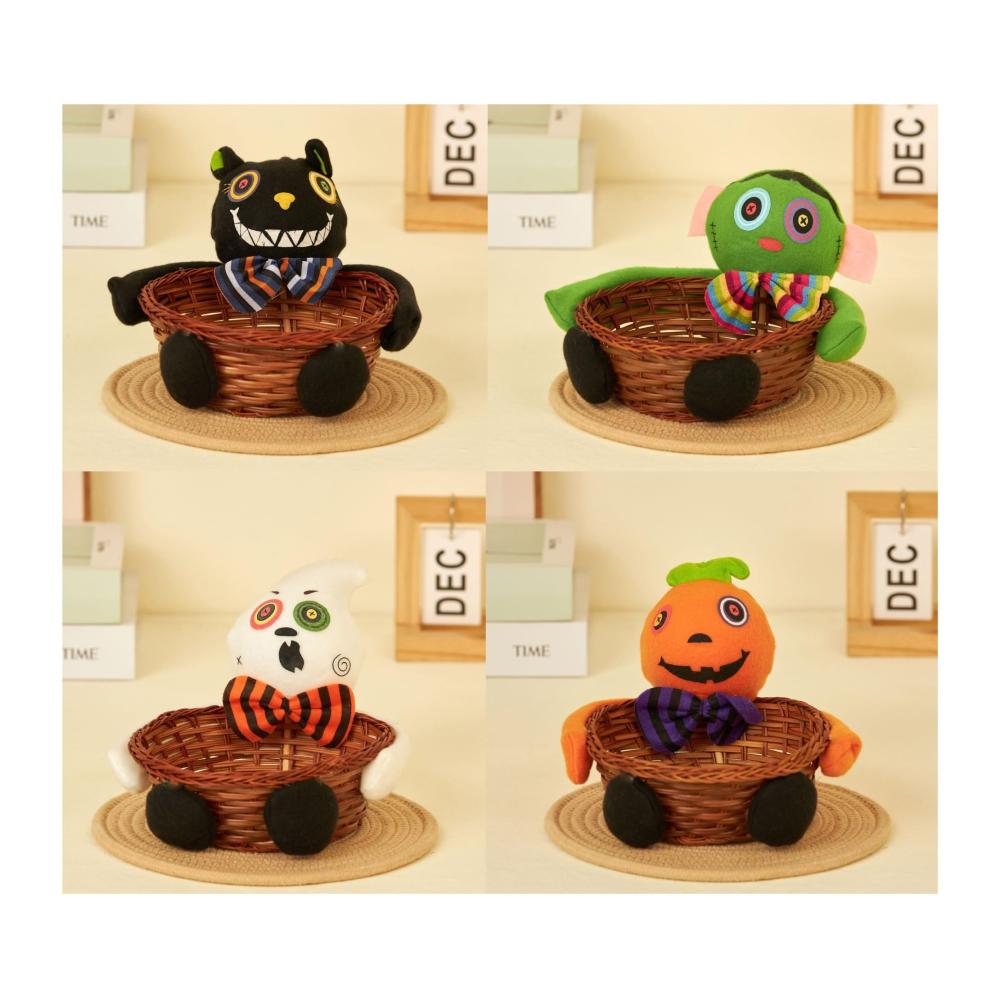 Handgewebter Bonbonservierer für Halloween Spukhafte Puppe als Obstschale & Süßigkeitenkorb - Dekorative Schale für Feiertagspartys & Tischdekoration - 4er Pack