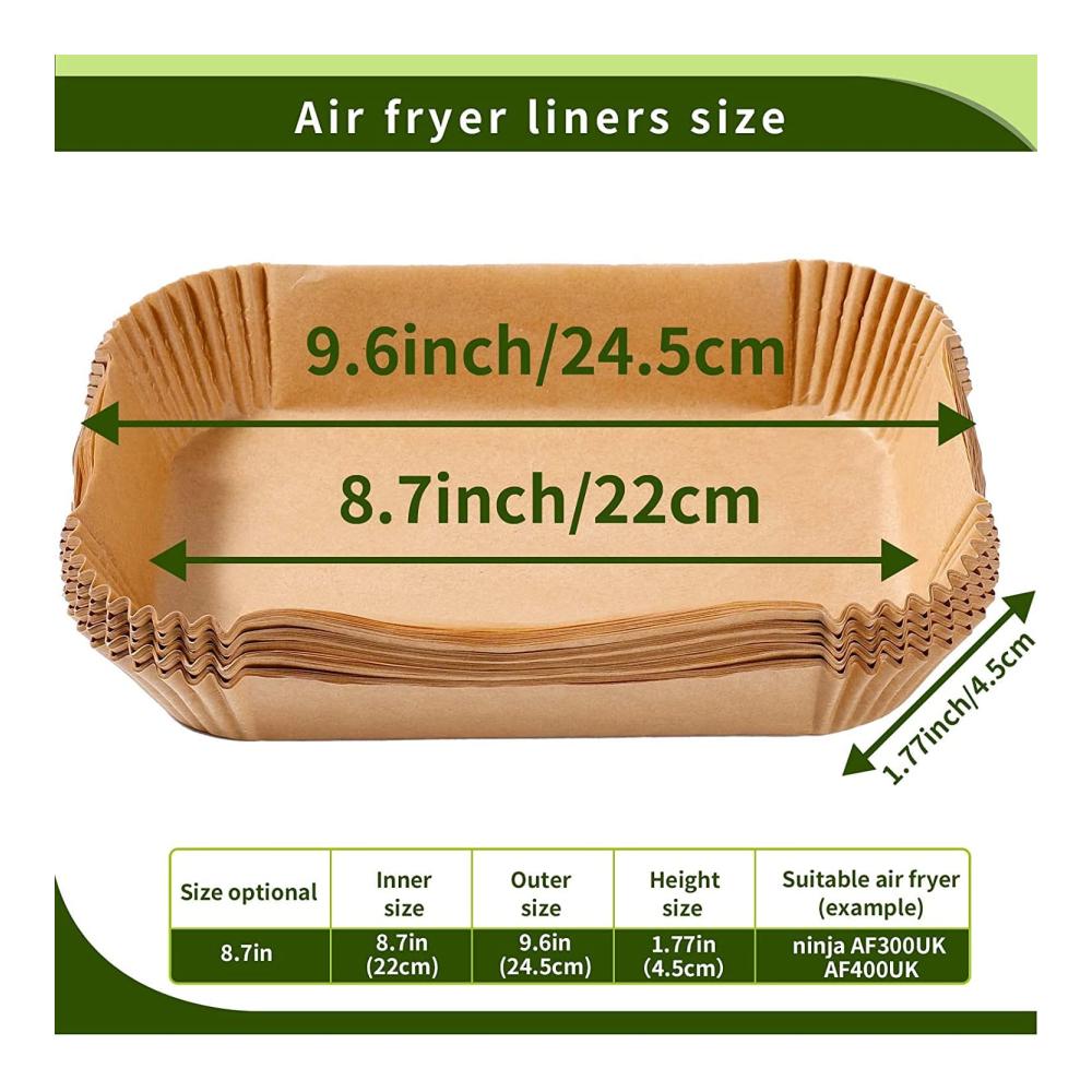 Hochwertiges Backpapier für Air Fryer | 100 Stück | Extra Stark & Antihaftbeschichtet | Perfekte Liner für knusprige Ergebnisse und einfache Reinigung | Backen ohne Fettzugabe | Lebensmittelecht
